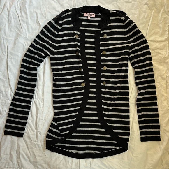 Juicy Couture Black And Grey Striped Military Cardigan Long Sweater - Picture 1 of 7